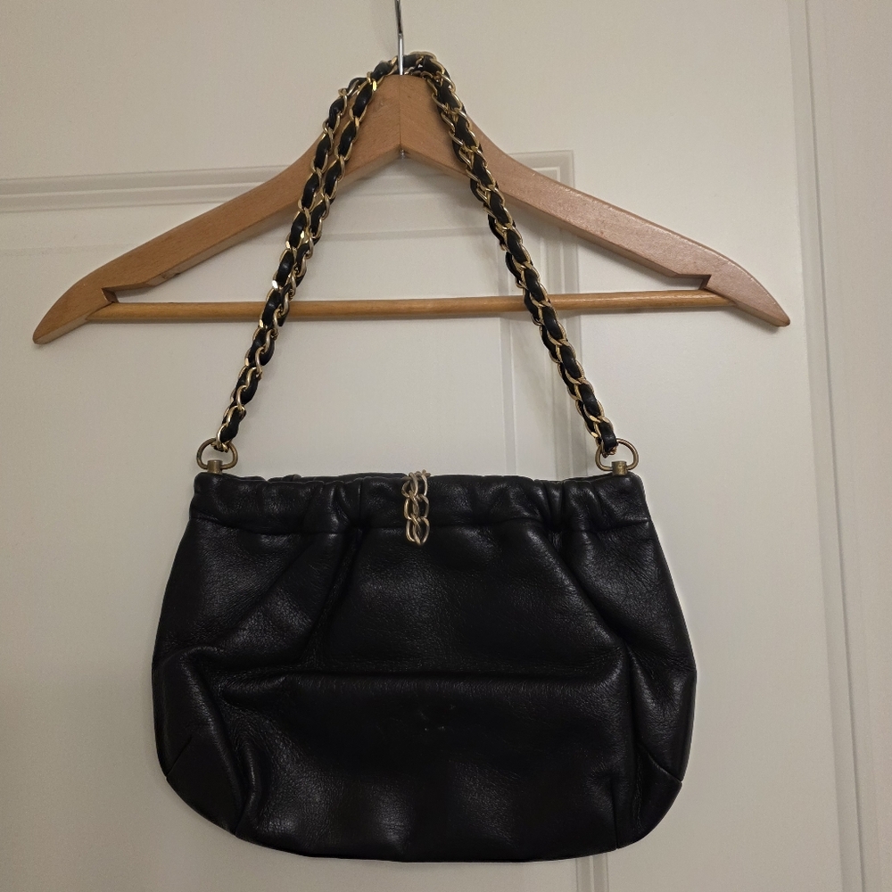 Vintage Morris Moskowitz Leather Chain Strap Shoulder Bag Gold Tone Goth Chic